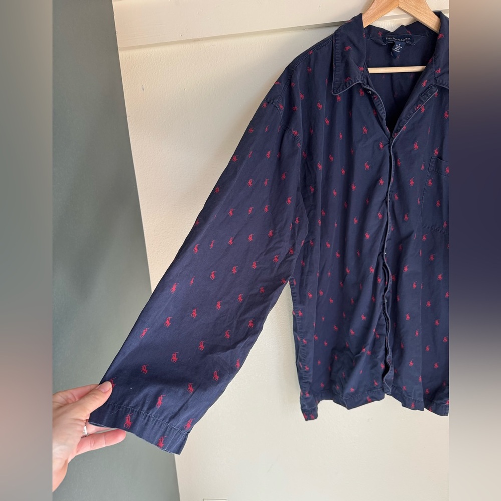 Polo Ralph Lauren Pajama Shirt Men’s XL Navy Allover Pony Print 100% Cotton - Picture 3 of 8
